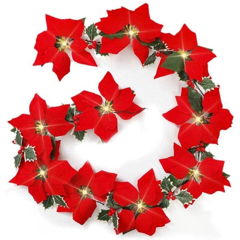 Battery Operated Poinsettia Christmas String Lights by HitMyNeed