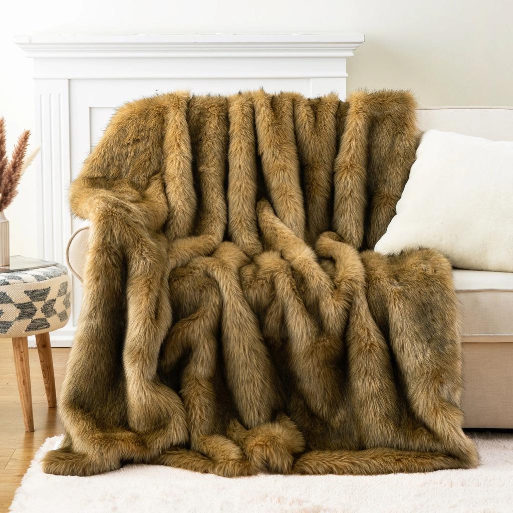 Battilo Faux Fur King Size Throw Blanket Plaid by HitMyNeed