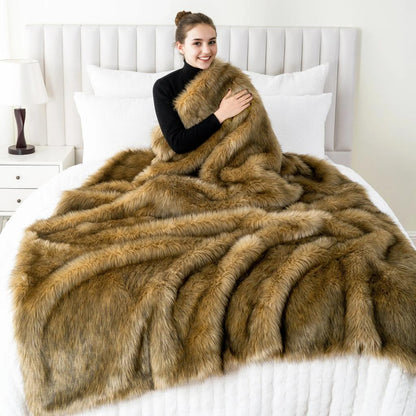 Battilo Faux Fur King Size Throw Blanket Plaid by HitMyNeed