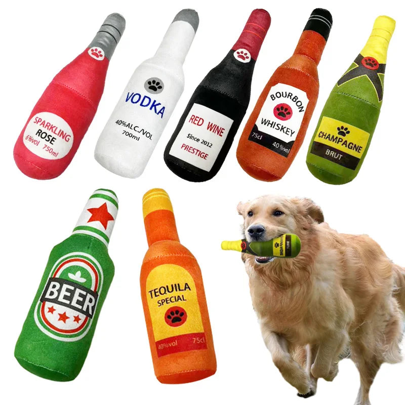 Beer Bottle Plush Squeaky Dog Toy for Clean Teeth by HitMyNeed