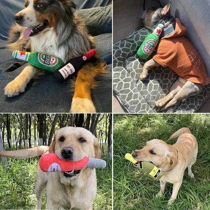 Beer Bottle Plush Squeaky Dog Toy for Clean Teeth by HitMyNeed