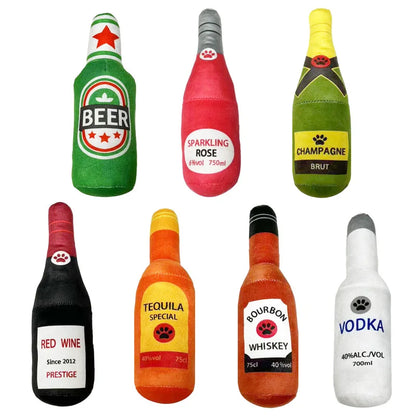 Beer Bottle Plush Squeaky Dog Toy for Clean Teeth by HitMyNeed