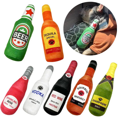 Beer Bottle Plush Squeaky Dog Toy for Clean Teeth by HitMyNeed