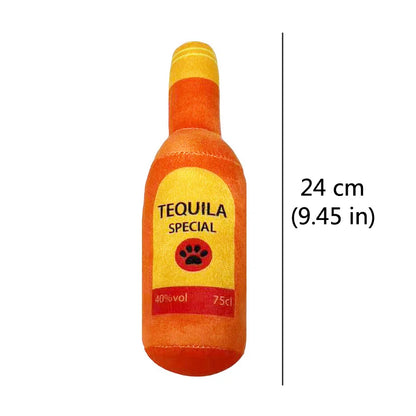 Beer Bottle Plush Squeaky Dog Toy for Clean Teeth tequila by HitMyNeed