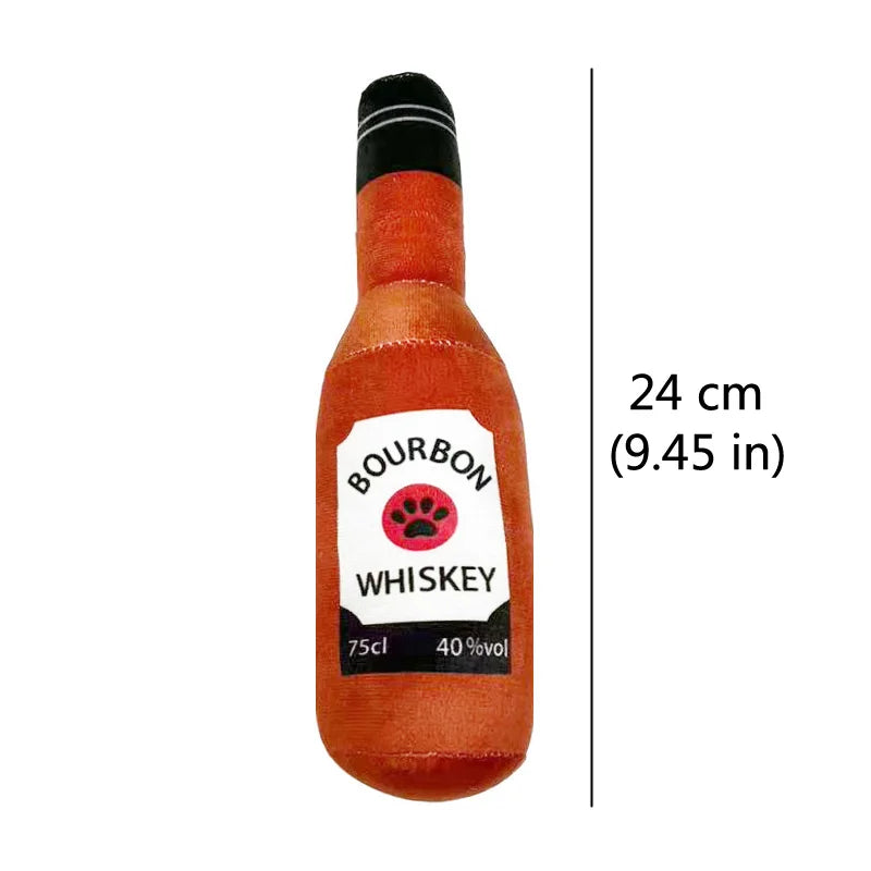 Beer Bottle Plush Squeaky Dog Toy for Clean Teeth whisky by HitMyNeed