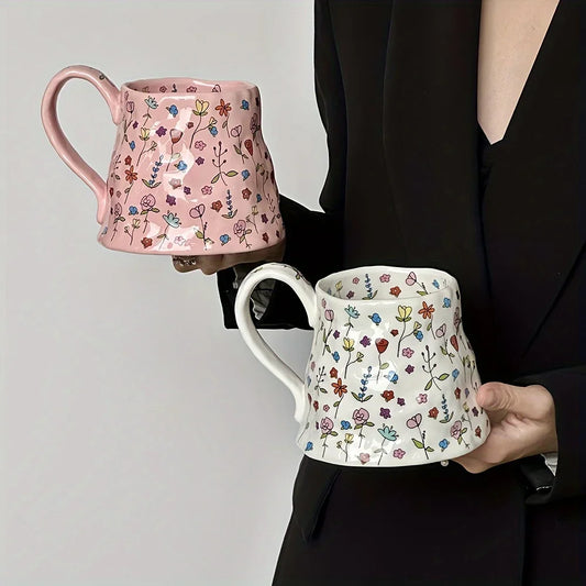 Big Cute Floral Ceramic Coffee Mug 600ml by HitMyNeed