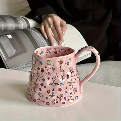 Big Cute Floral Ceramic Coffee Mug 600ml by HitMyNeed