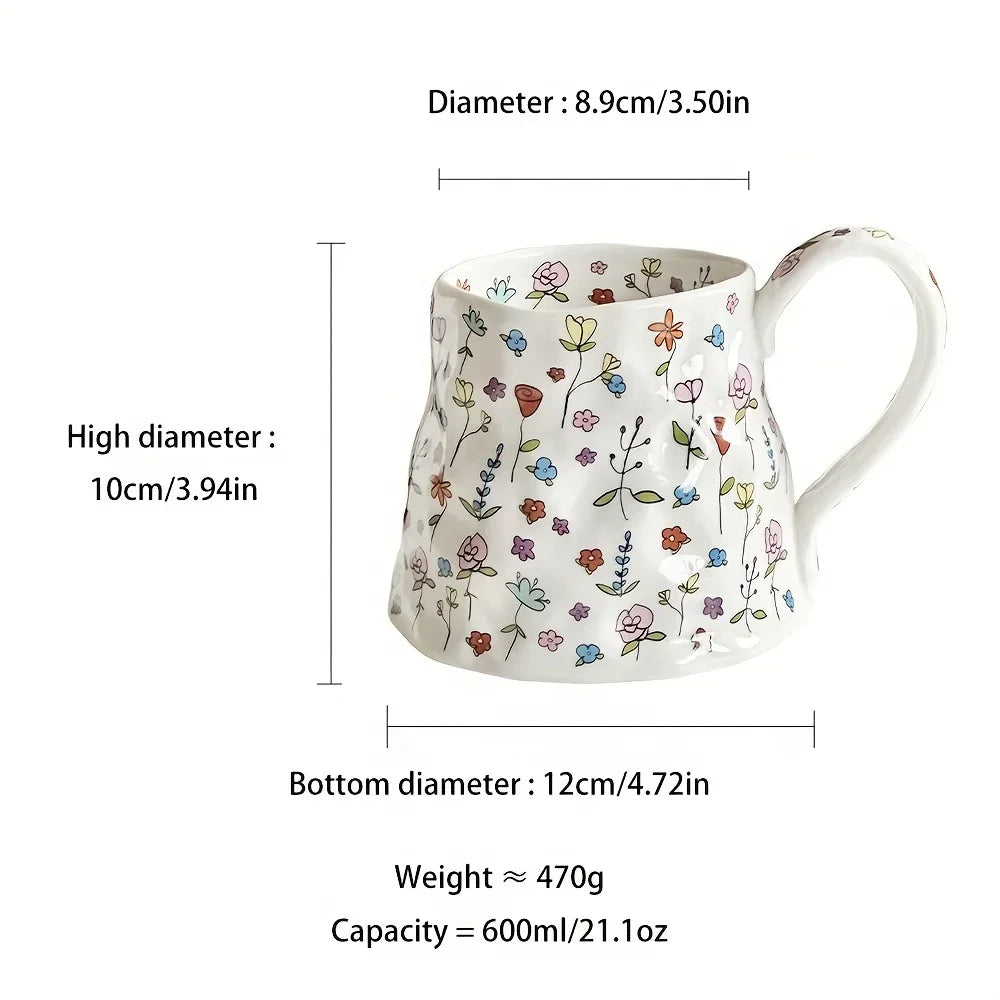 Big Cute Floral Ceramic Coffee Mug 600ml by HitMyNeed