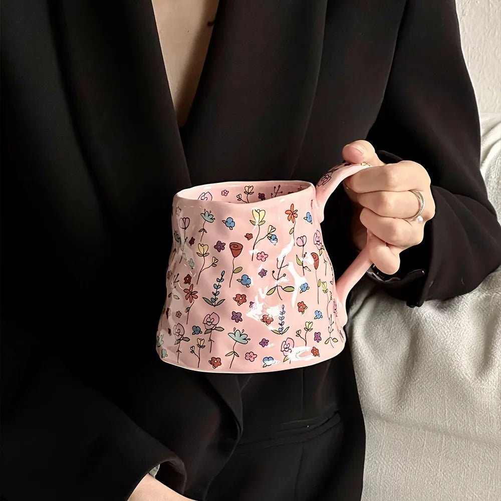Big Cute Floral Ceramic Coffee Mug 600ml pink by HitMyNeed