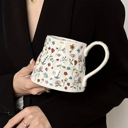 Big Cute Floral Ceramic Coffee Mug 600ml white by HitMyNeed
