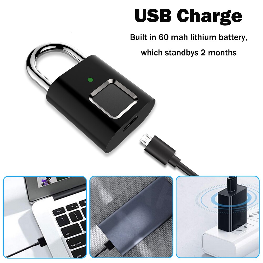 Biometric Fingerprint Padlock Rechargeable Lock by HitMyNeed