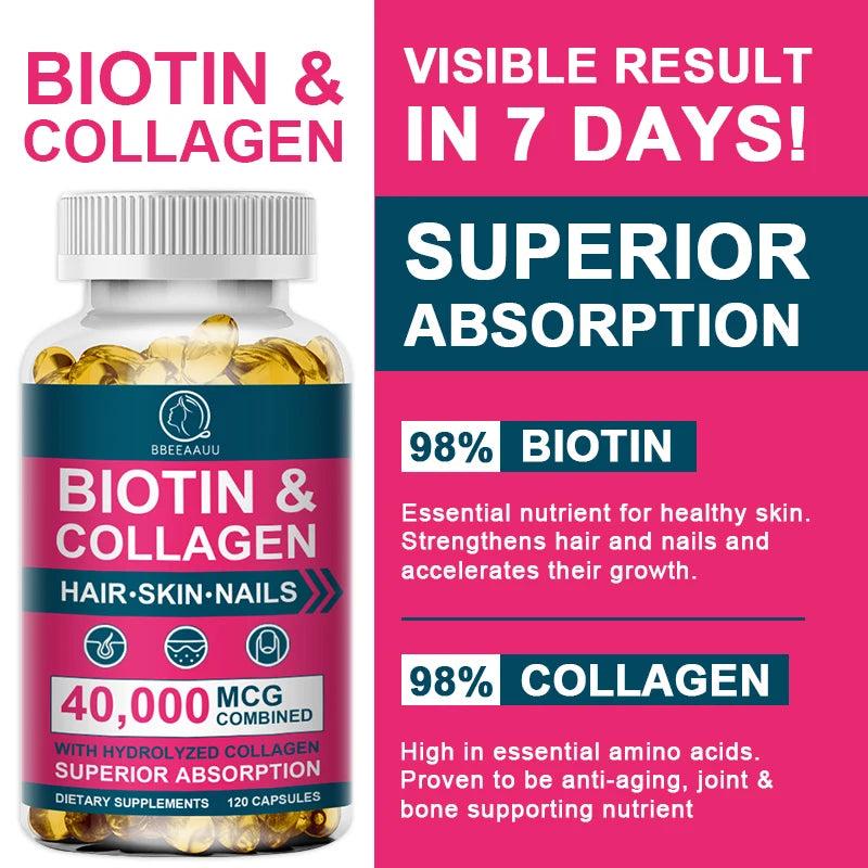Biotin & Collagen Capsules for Hair, Skin & Nails by HitMyNeed