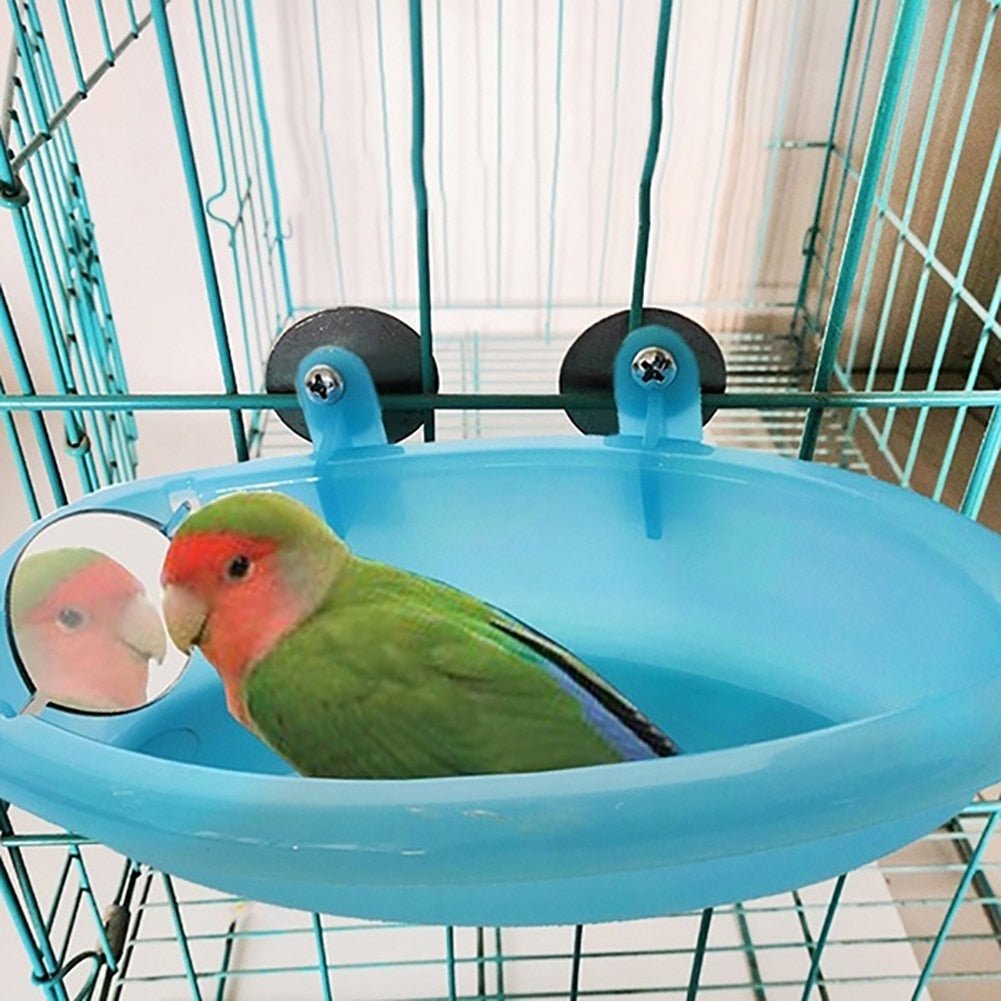 Birdcage Bath with Mirror for Small Pet Birds by HitMyNeed
