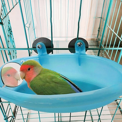 Birdcage Bath with Mirror for Small Pet Birds by HitMyNeed