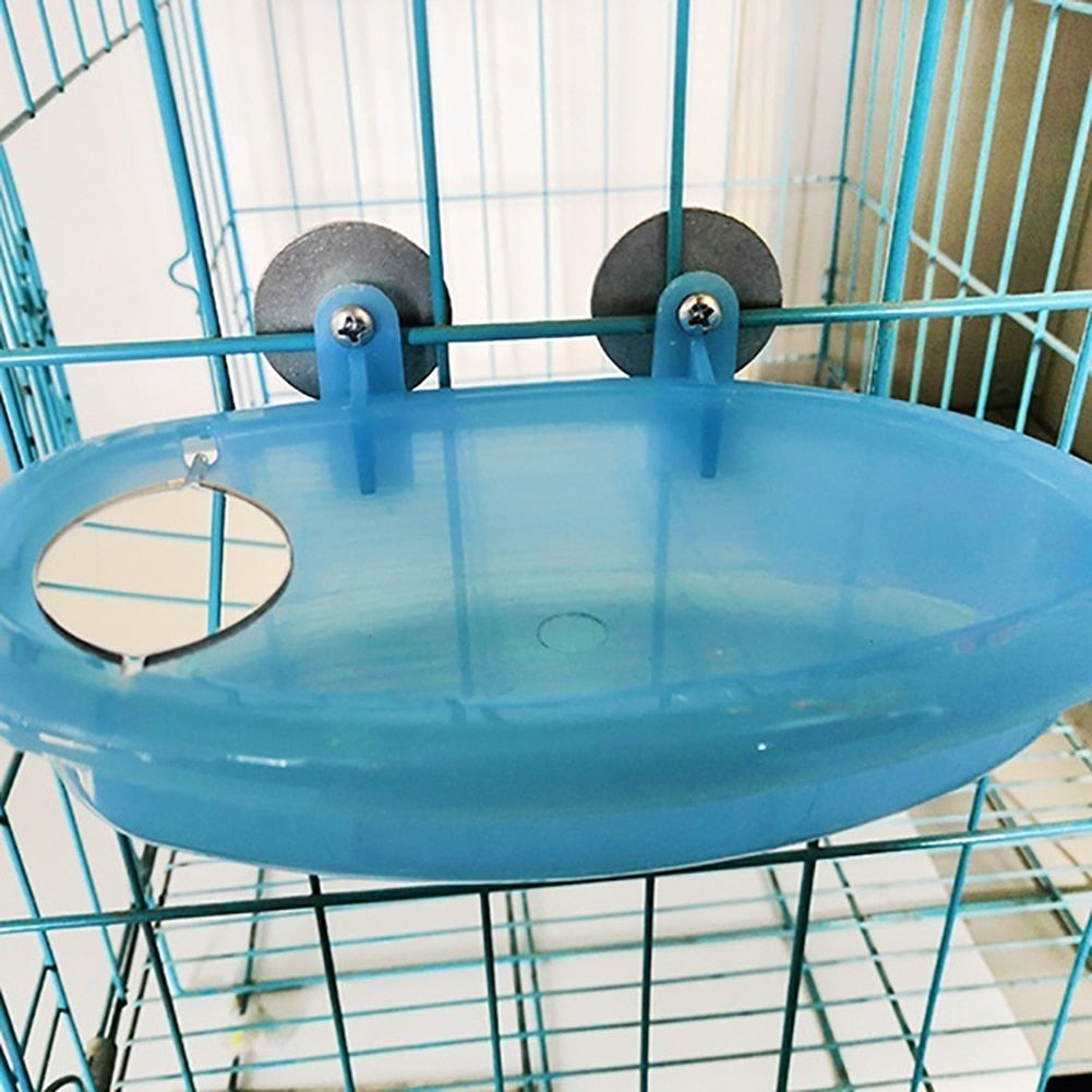 Birdcage Bath with Mirror for Small Pet Birds by HitMyNeed