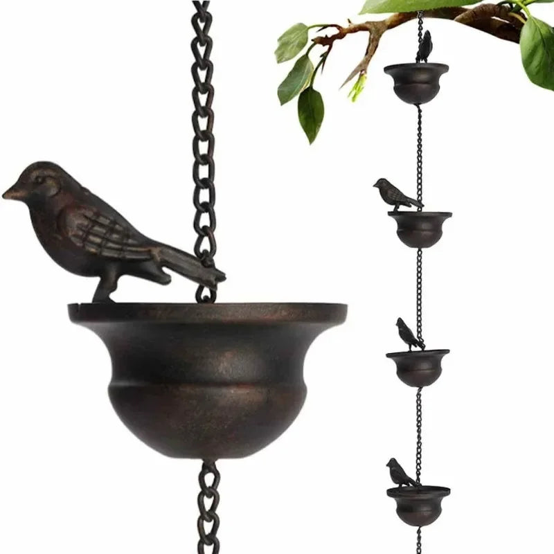 Birds on Cups Metal Rain Chain for Gutters 2.4m by HitMyNeed