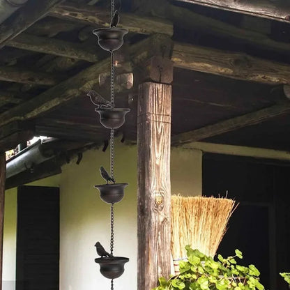 Birds on Cups Metal Rain Chain for Gutters 2.4m by HitMyNeed