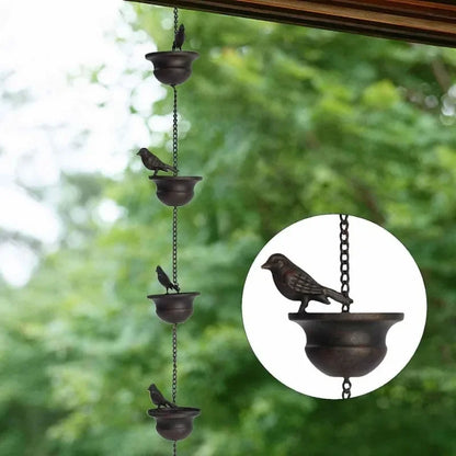Birds on Cups Metal Rain Chain for Gutters 2.4m by HitMyNeed