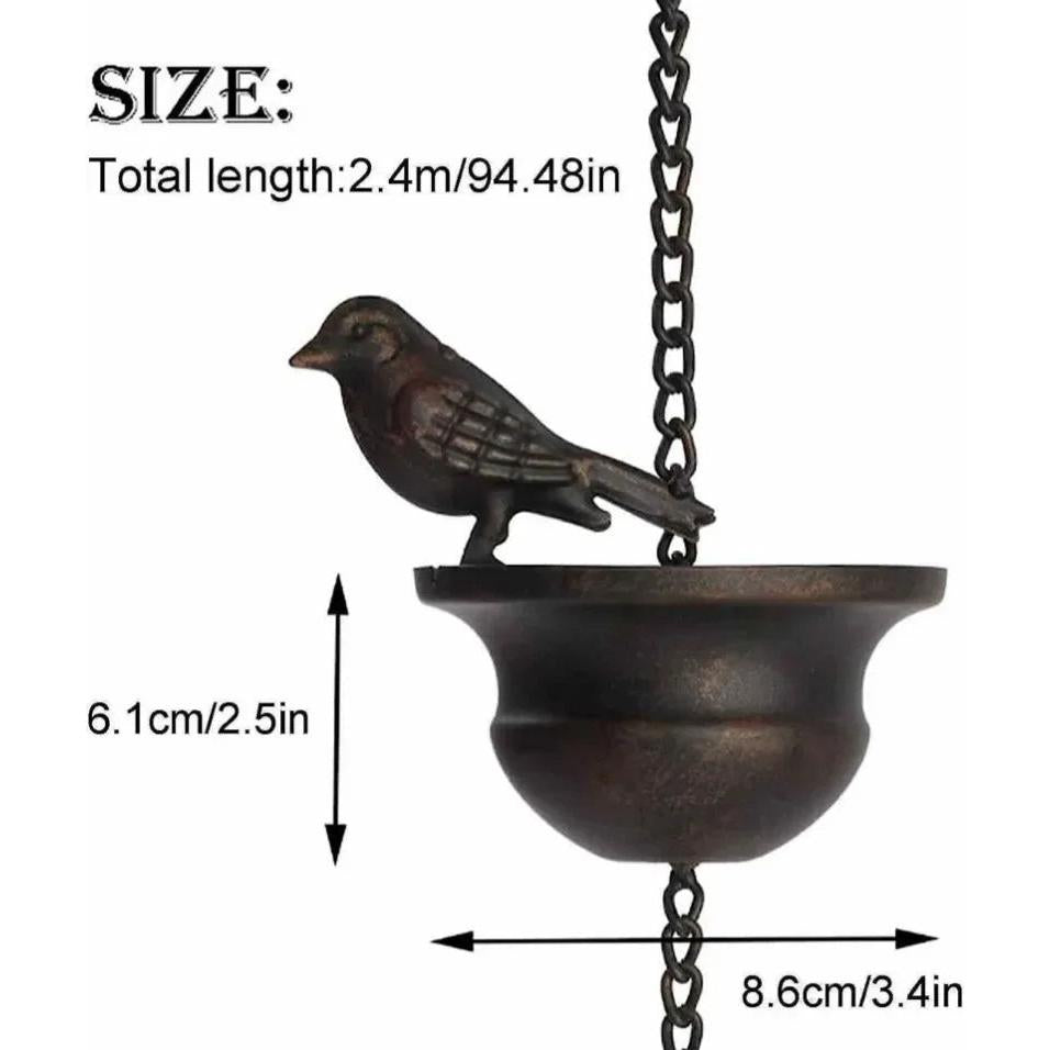 Birds on Cups Metal Rain Chain for Gutters 2.4m by HitMyNeed