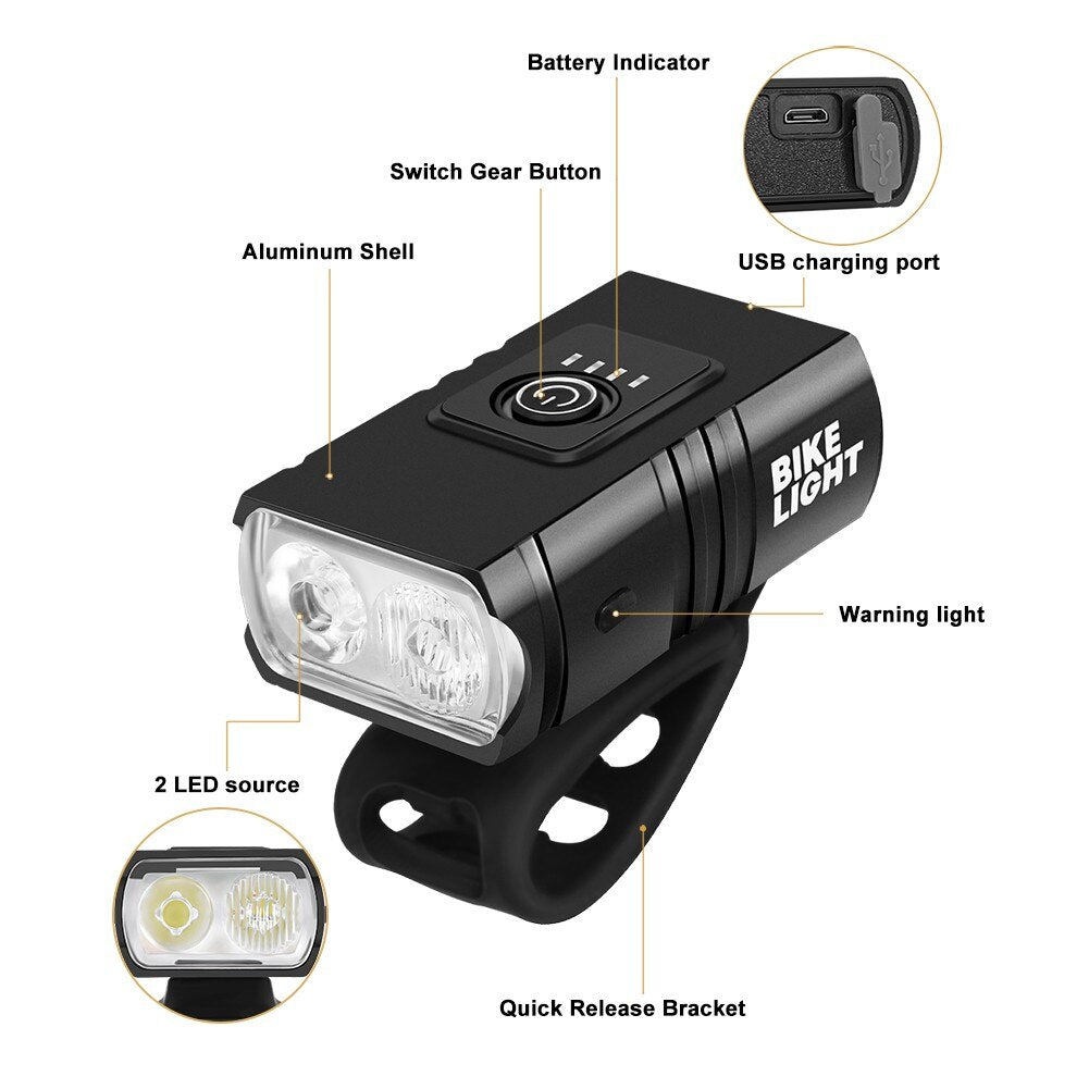 BK02 USB Rechargeable Bike Headlight with 6 Modes by HitMyNeed