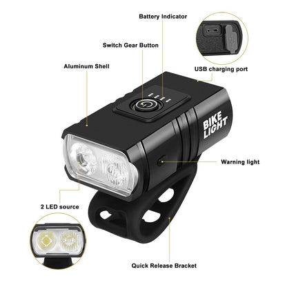 BK02 USB Rechargeable Bike Headlight with 6 Modes by HitMyNeed