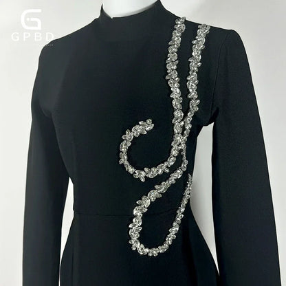 Black Beaded Long Sleeve Bandage Maxi Dress by HitMyNeed