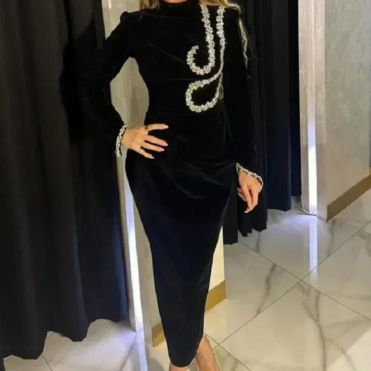 Black Beaded Long Sleeve Bandage Maxi Dress l by HitMyNeed