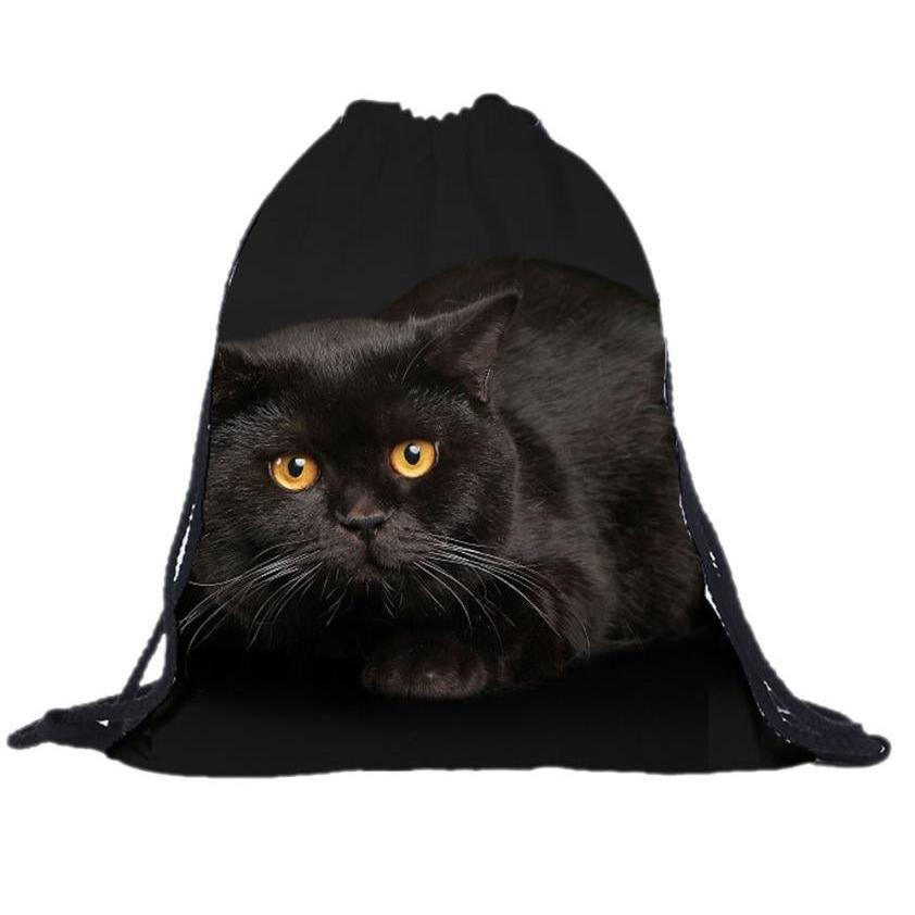 Black Cat 3D Drawstring Backpack by HitMyNeed