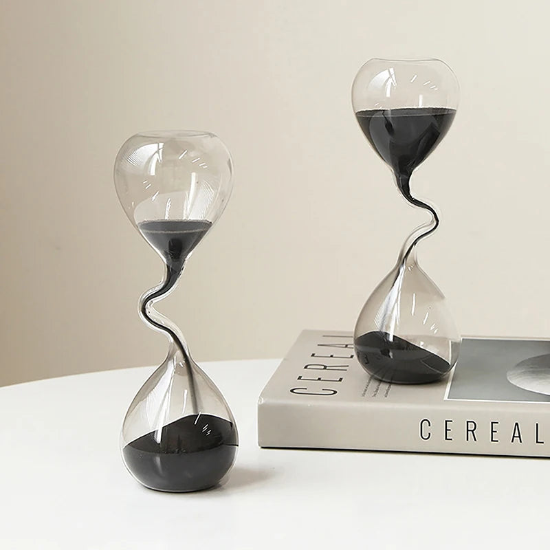 Black Curve Glass Hourglass Sand Timer Ornament by HitMyNeed