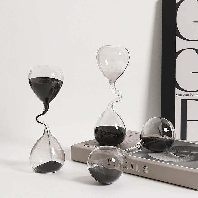 Black Curve Glass Hourglass Sand Timer Ornament by HitMyNeed