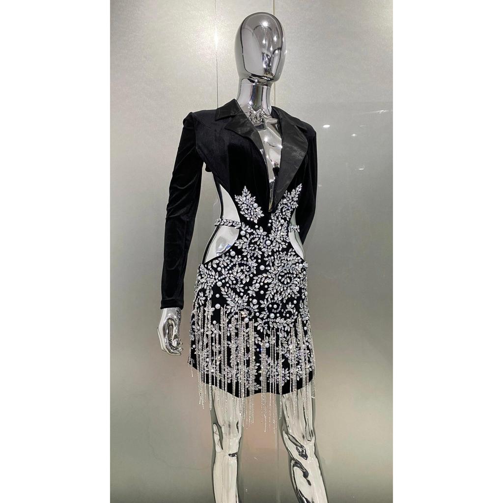 Black Diamond Tassel Cut-Out Mini Dress l by HitMyNeed