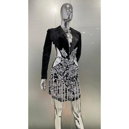 Black Diamond Tassel Cut-Out Mini Dress l by HitMyNeed