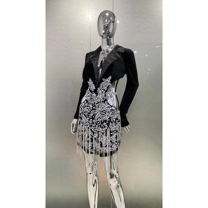 Black Diamond Tassel Cut-Out Mini Dress s by HitMyNeed