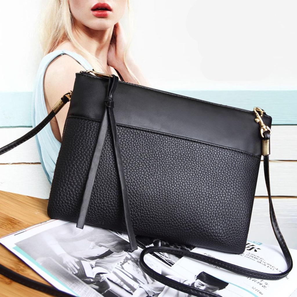 Black Envelope Shoulder Bag with Detachable Strap by HitMyNeed