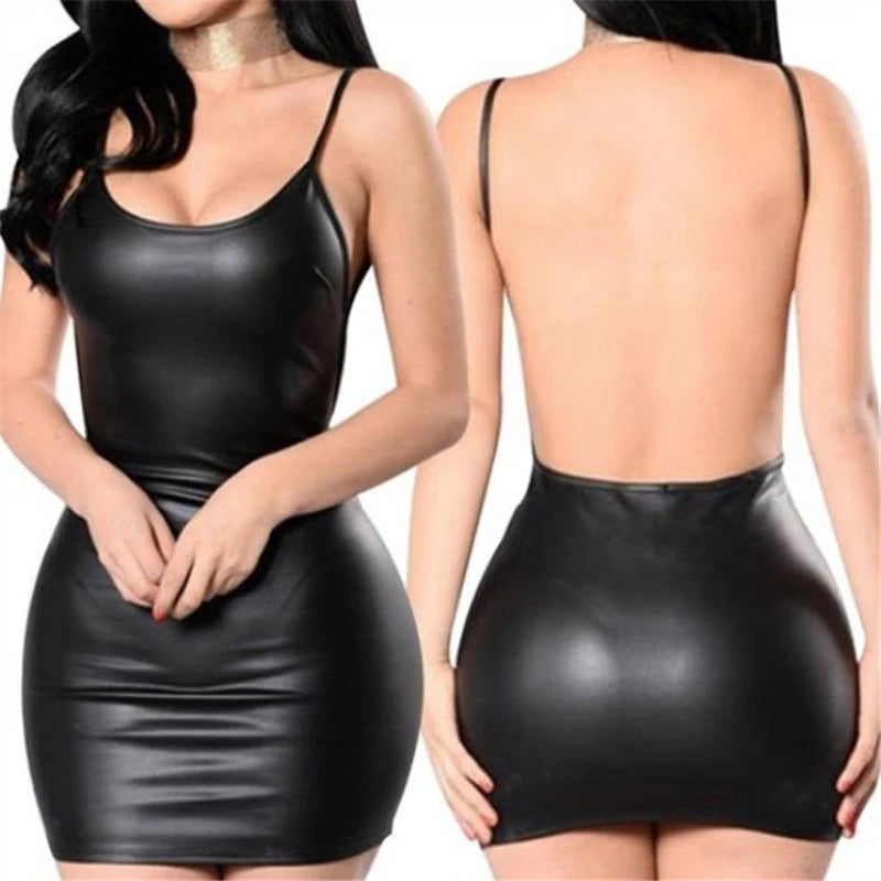 Black Faux Leather Backless Bodycon Mini Dress m by HitMyNeed