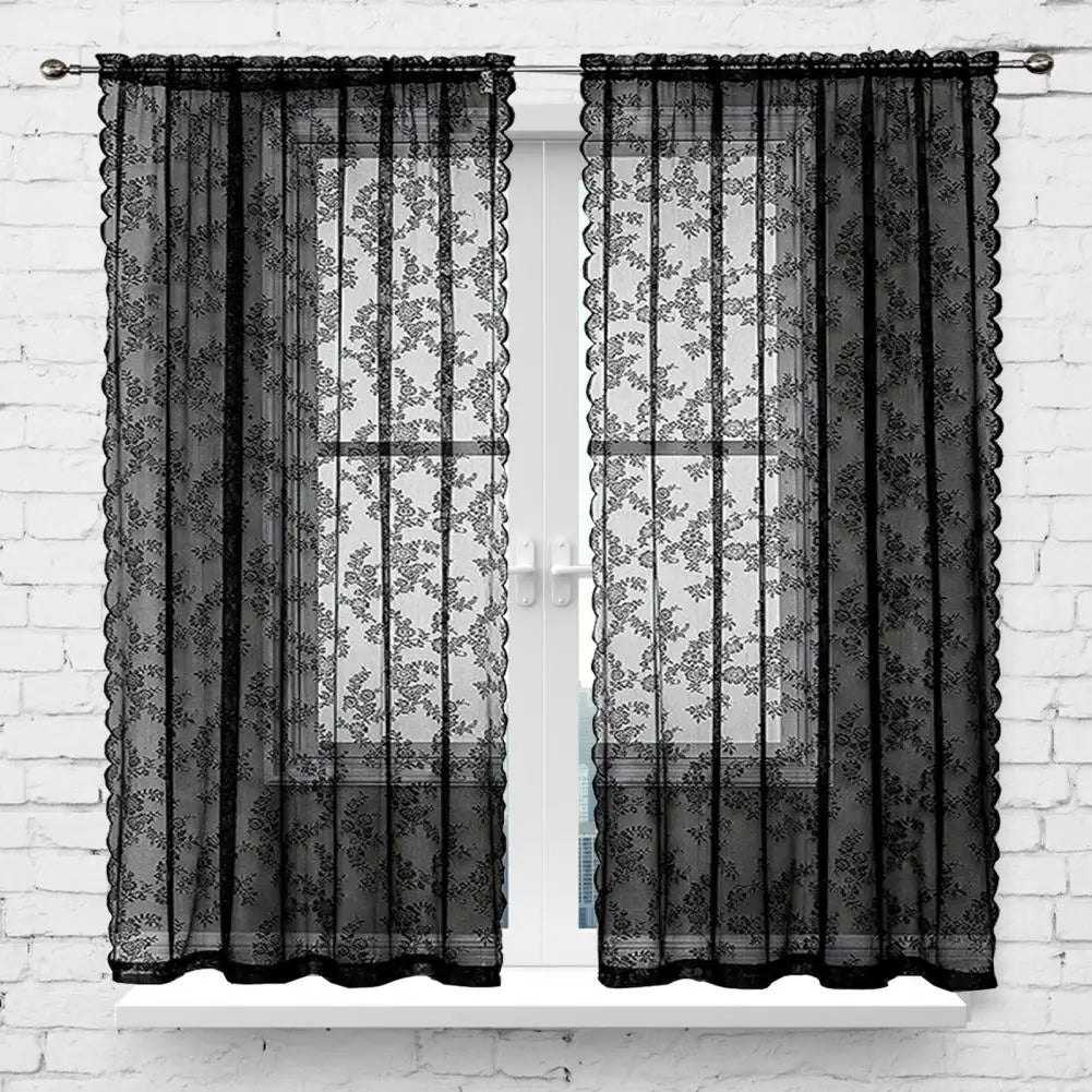 Black Floral Lace Sheer Curtain, UV & Dust Resistant by HitMyNeed