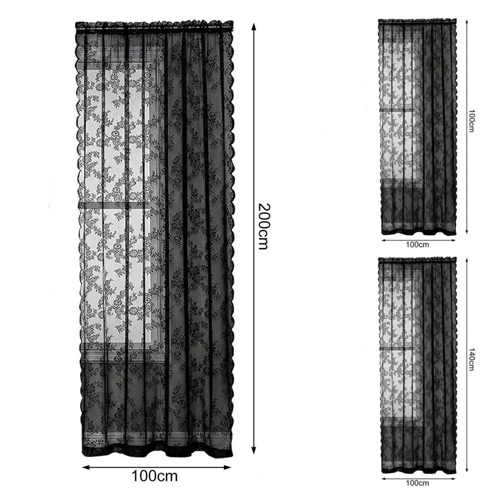 Black Floral Lace Sheer Curtain, UV & Dust Resistant by HitMyNeed
