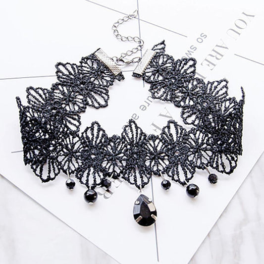 Black Lace Choker Gothic Punk Necklace for Women by HitMyNeed