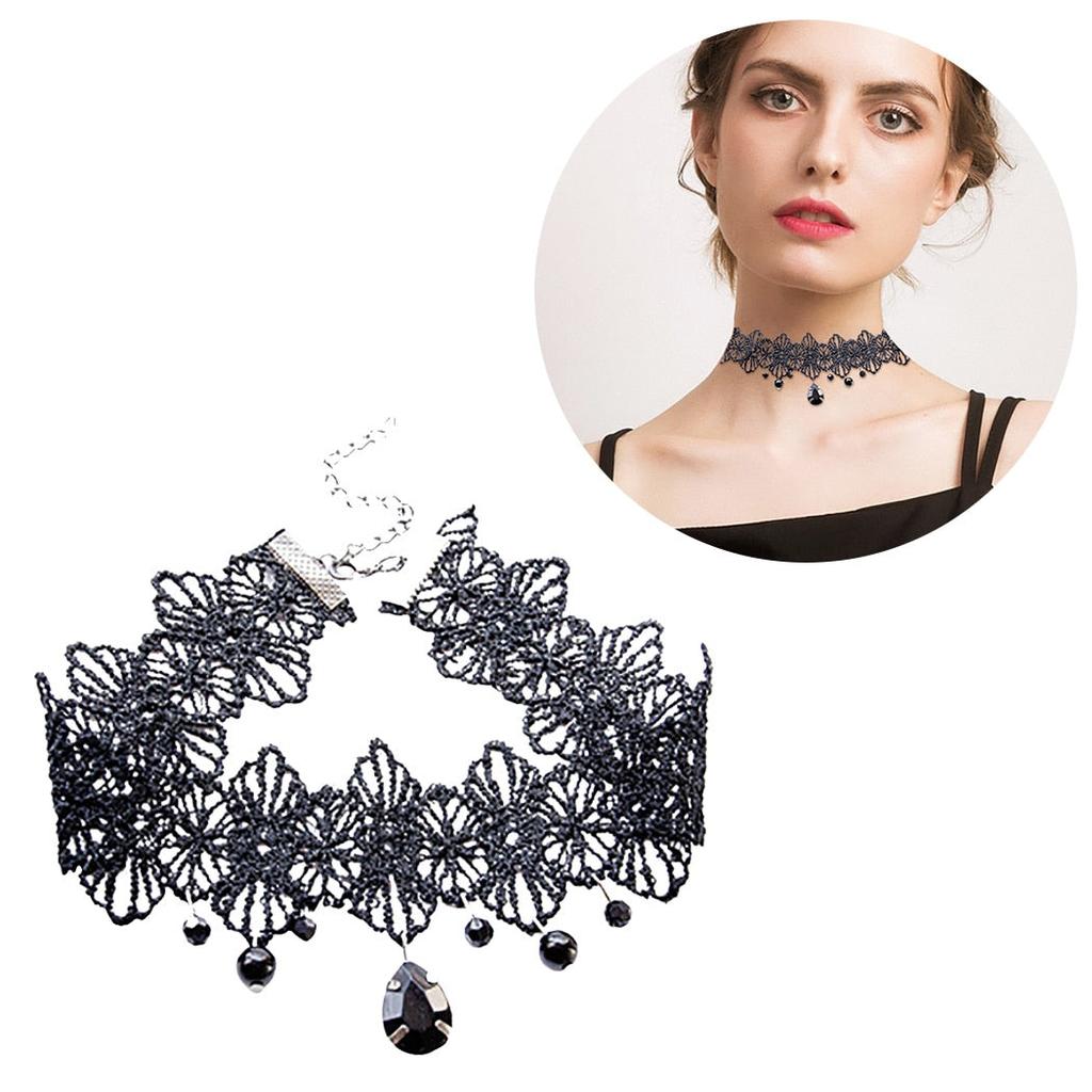 Black Lace Choker Gothic Punk Necklace for Women by HitMyNeed