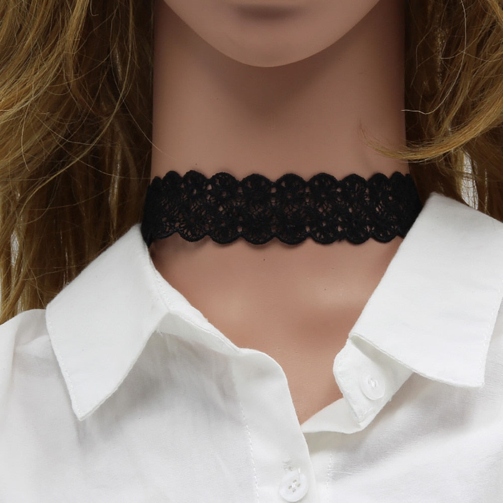Black Lace Choker Necklace Set, 8 Piece Adjustable by HitMyNeed