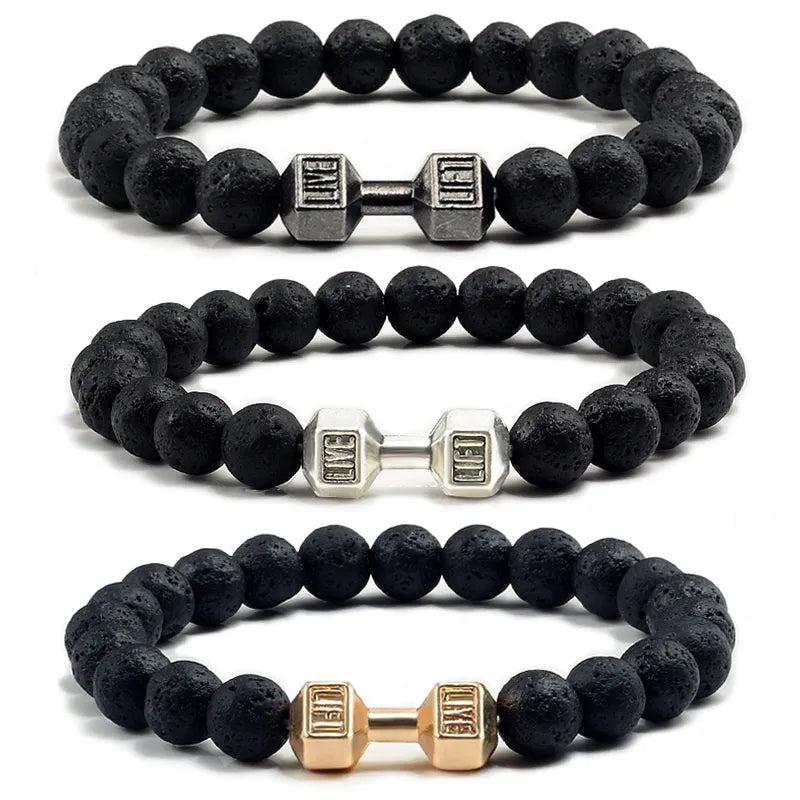 Black Lava Stone Dumbbell Beaded Bracelet by HitMyNeed