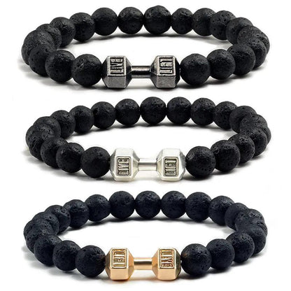 Black Lava Stone Dumbbell Beaded Bracelet by HitMyNeed