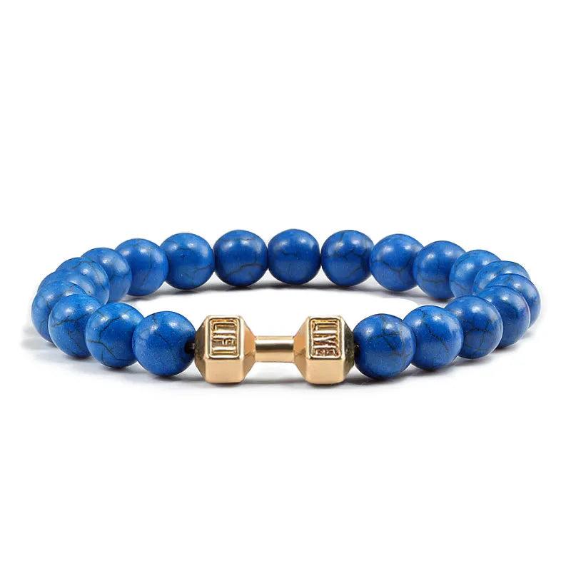 Black Lava Stone Dumbbell Beaded Bracelet g-deep-blue 19cm by HitMyNeed