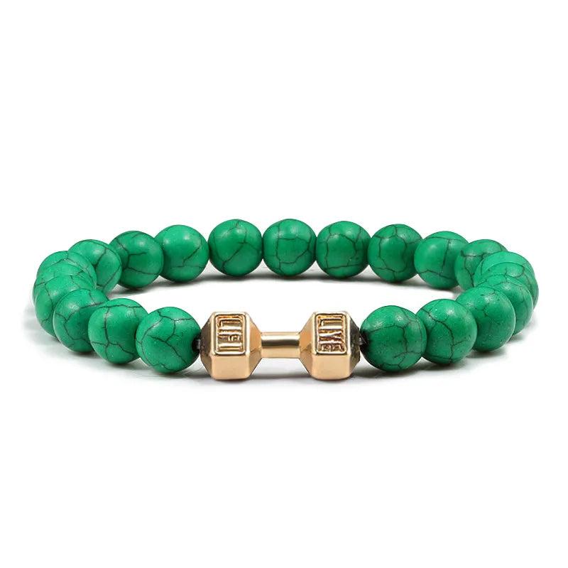 Black Lava Stone Dumbbell Beaded Bracelet g-green1 21cm by HitMyNeed