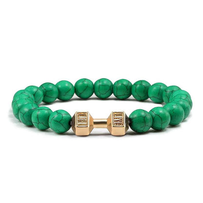 Black Lava Stone Dumbbell Beaded Bracelet g-green1 21cm by HitMyNeed