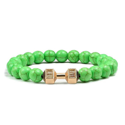 Black Lava Stone Dumbbell Beaded Bracelet g-green2 19cm by HitMyNeed