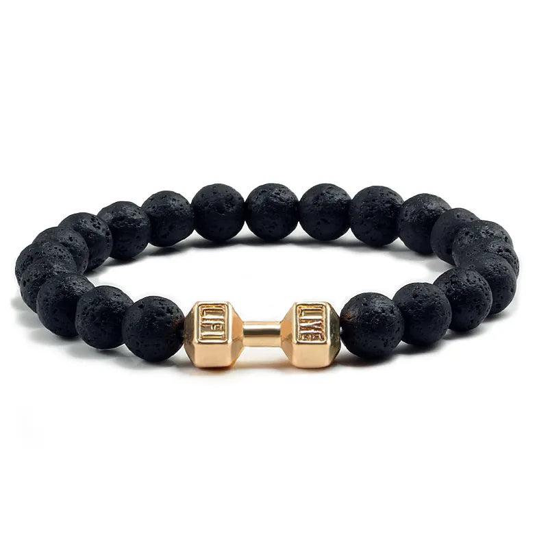 Black Lava Stone Dumbbell Beaded Bracelet g-lava 21cm by HitMyNeed