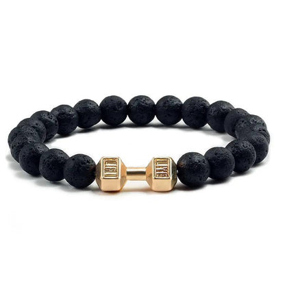 Black Lava Stone Dumbbell Beaded Bracelet g-lava 21cm by HitMyNeed