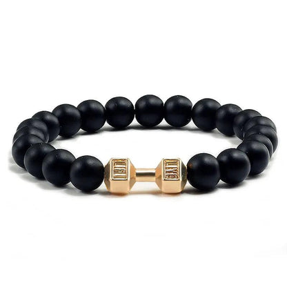Black Lava Stone Dumbbell Beaded Bracelet g-matte 21cm by HitMyNeed