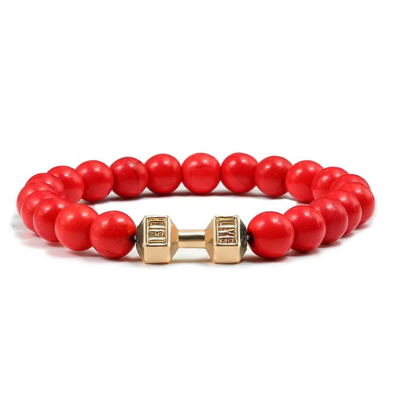 Black Lava Stone Dumbbell Beaded Bracelet g-red 21cm by HitMyNeed